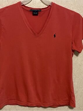 Ralph Lauren Women's Short Sleeve V-Neck Tee with Polo Logo